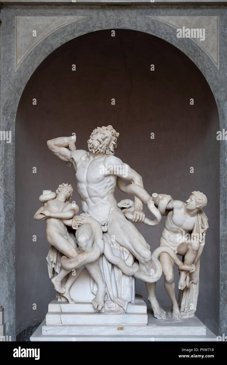 The statue of Laocoön and His Sons, also called the Laocoön Group in the Vatican Museum Stock Photo