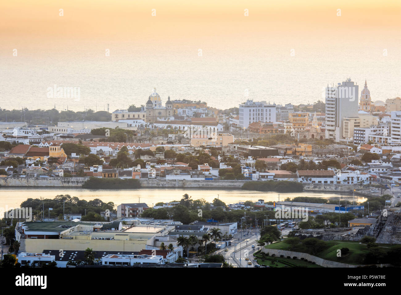 The skyline of the historical Unesco World Heritage listed centre of Cartagena city, on the Caribbean coast of Colombia, South America Stock Photo