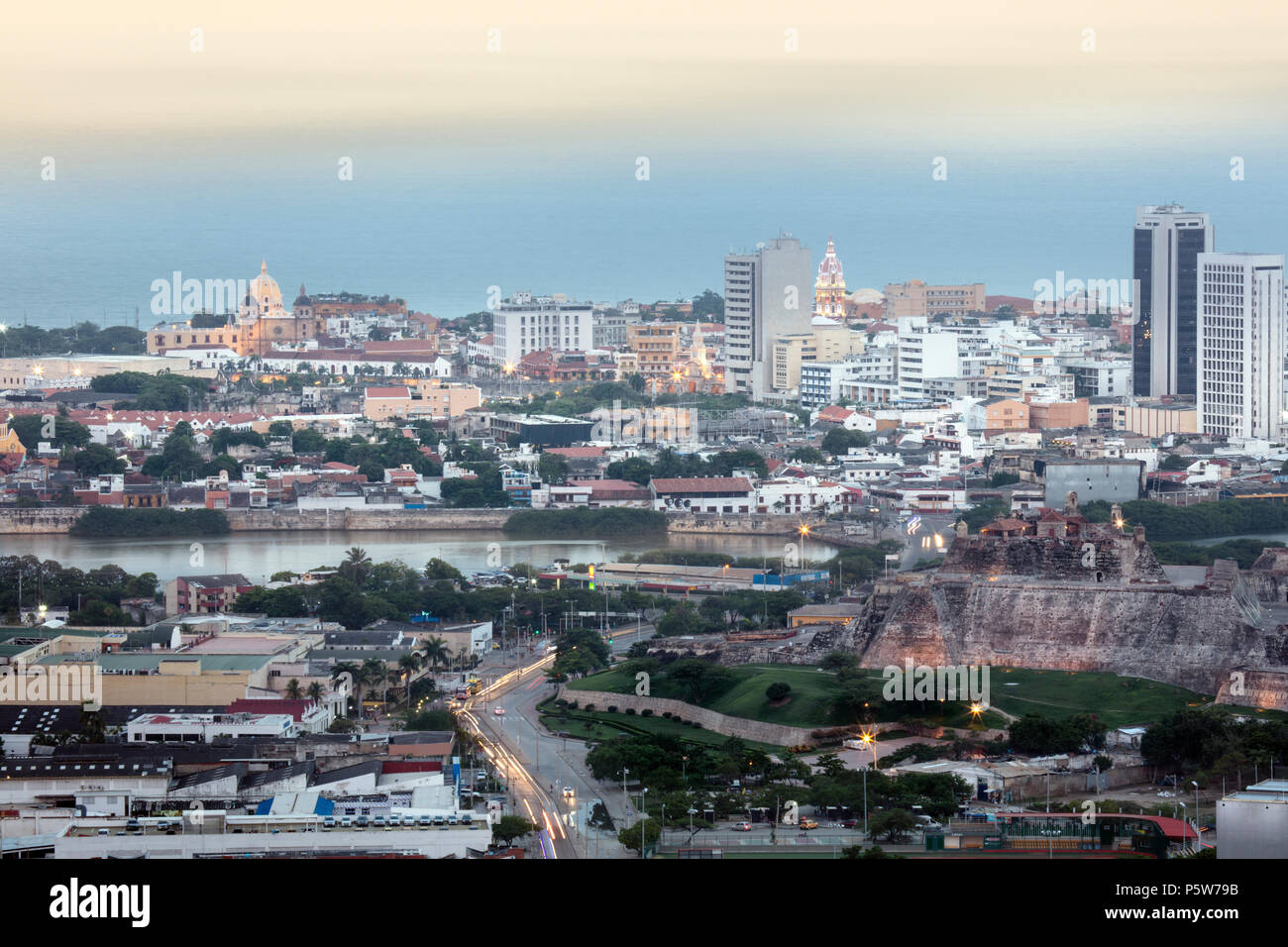 The skyline of the historical Unesco World Heritage listed centre of Cartagena city, on the Caribbean coast of Colombia, South America Stock Photo