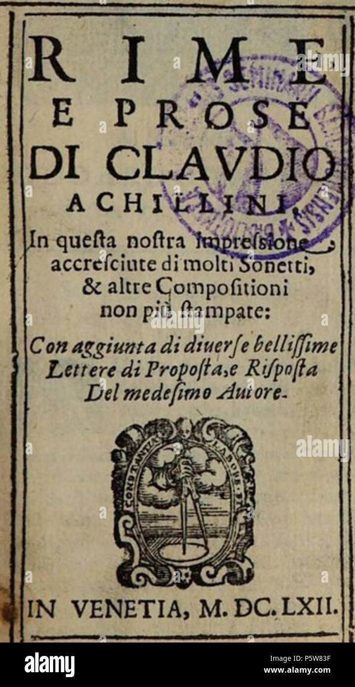N/A. English: Rhymes and Proses by Claudio Achillini ... 1662