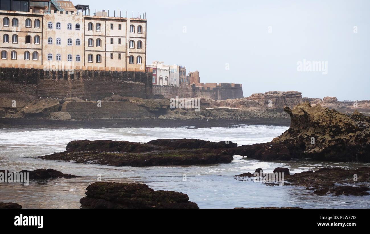General view of the anciend walled city of Essaouira in Morocco. An important port on the Atlantic coast. Stock Photo
