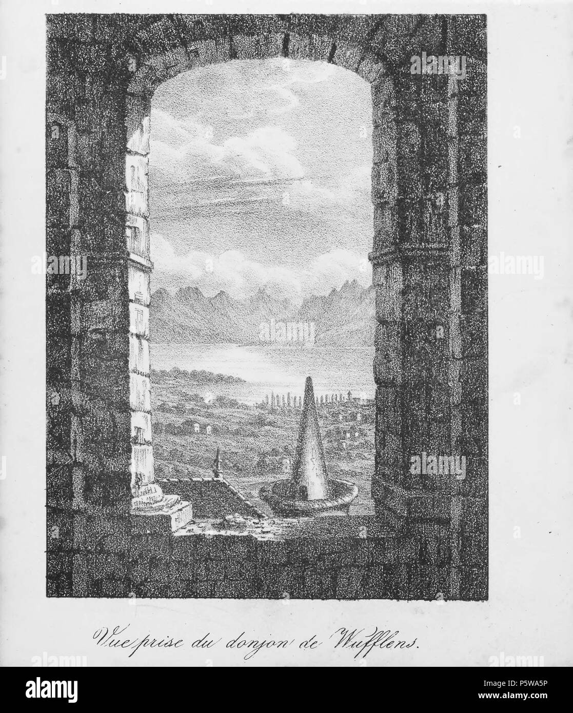 Lithography of swiss landscape Black and White Stock Photos & Images ...