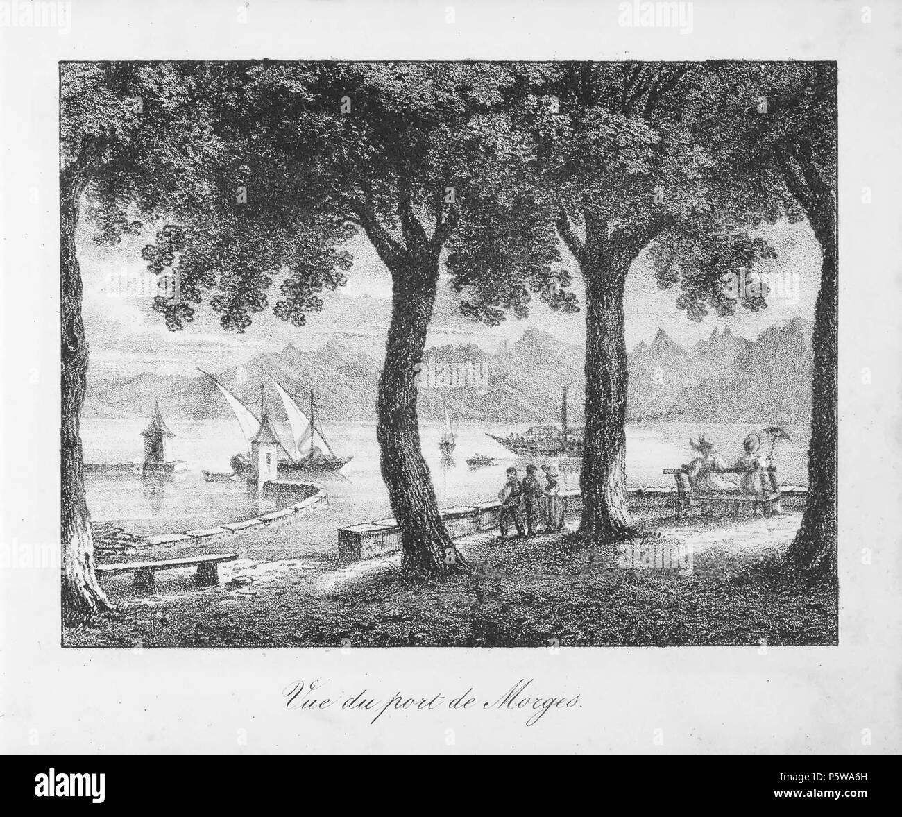 Lithography of swiss landscape Black and White Stock Photos & Images ...