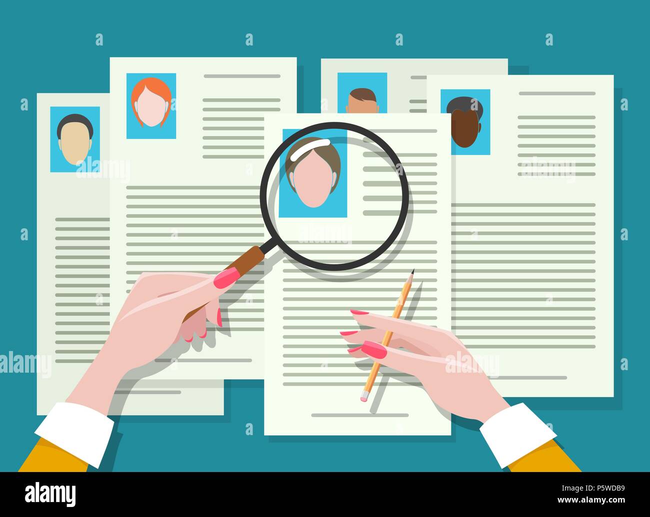 Handing candidates. Job vacancy employee hunter documents review