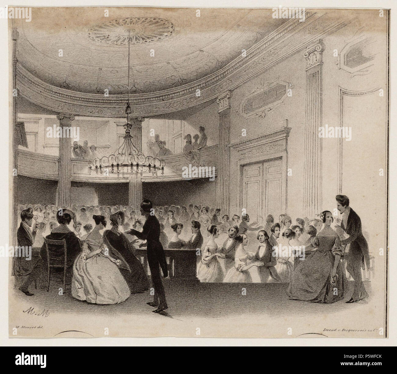 N/A. Nederlands: Beschrijving Het interieur van de concertzaal in het Odeontheater, Singel 460 Gesticht door Eduard Coese, ingewijd 17-10-1838 door het muziekgezelschap 'Blaas- en Strijklust'. Techniek: litho. Documenttype prent Vervaardiger Mourot, J. F. Michel Desguerrois en Co Collectie Collectie Stadsarchief Amsterdam: tekeningen en prenten Geografische naam Singel Inventarissen http://archief.amsterdam/archief/10097/010097003471 Afbeeldingsbestand 010097003471 . Unknown date. Desguerrois en Co 439 Desguerrois en Co, Afb 010097003471 Stock Photo