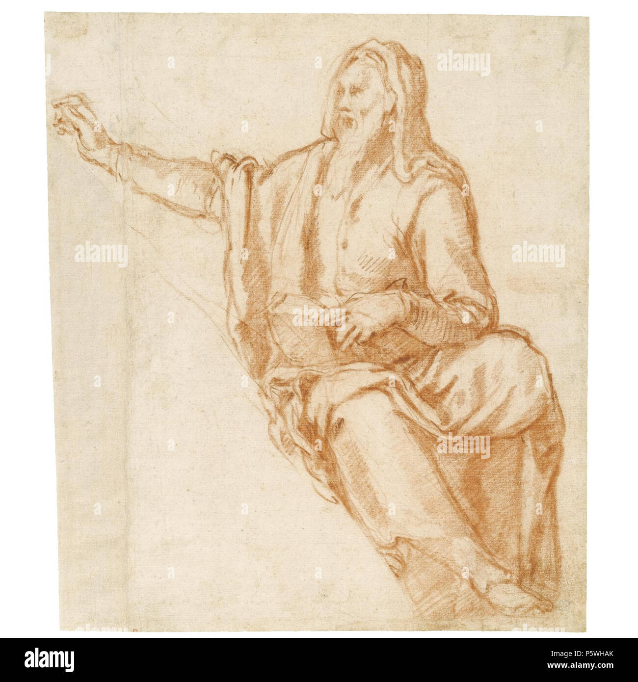 N/A. English: Agostino Ciampelli FLORENCE 1565 - 1630 ROME DESIGN FOR A LUNETTE: A PROPHET Red chalk, a light red chalk sketch of a figure on the verso 260 by 223mm . 17th century. Agostino Ciampelli (1566-1630) 348 Ciampelli Zeichnung 1 Stock Photo