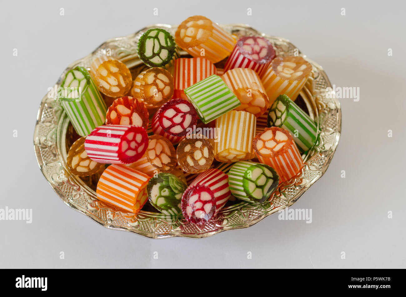 Colorful,traditional Turkish/Ottoman hard candies in the silver bowl,on