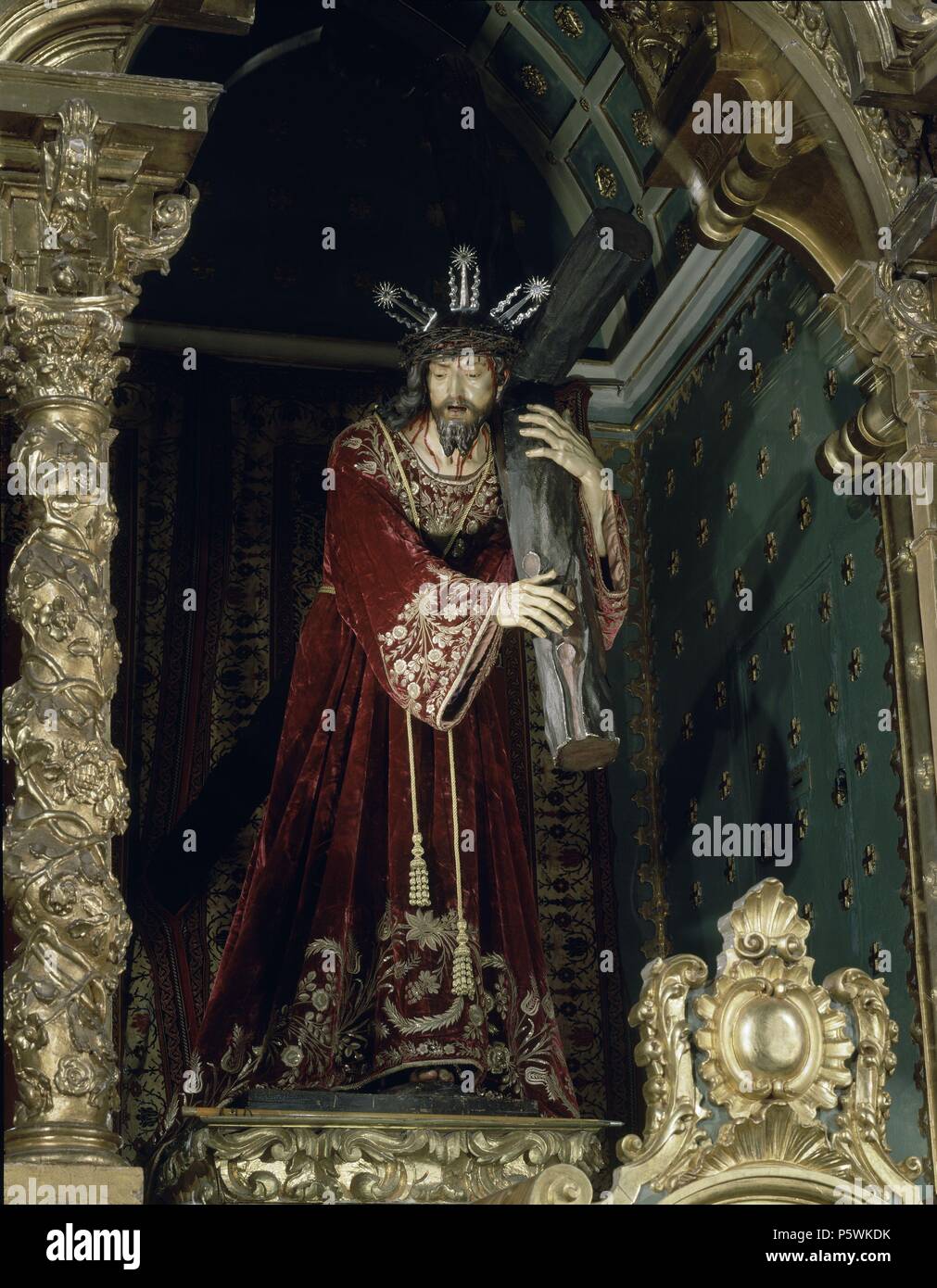 ESCULTURA-JESUS DE NAZARENO. Author: Luisa Roldán (1654-1704). Location: MONASTERIO DE NUESTRO PADRE JESUS, SISANTE, CUENCA, SPAIN. Stock Photo