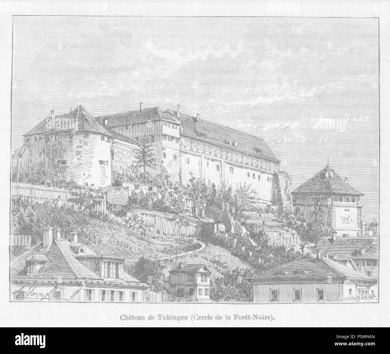 353 Clerget - Schloss Hohentübingen vom Südwesten Holzstich ca.1855 Stock Photo