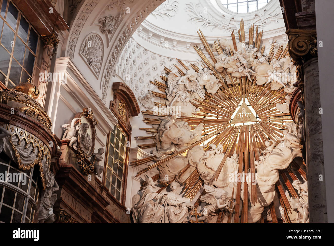 Vienna, Austria - November 4, 2015: Altar of Saint Charles Church. It is a baroque church located on the south side of Karlsplatz in Vienna Stock Photo