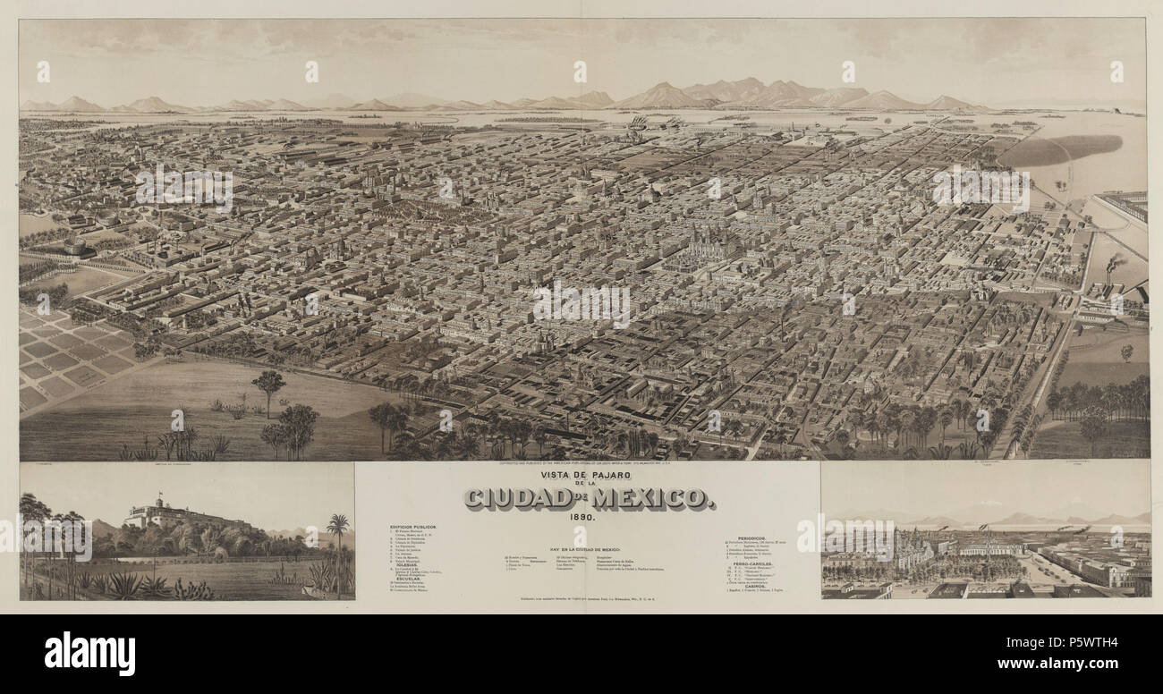 N/A. Español: Vista de pajaro de la Ciudad de México, 1890 English: Bird's Eye view of Mexico City . 1890. American Publishing Co. 350 Ciudad de mexico 1890 Stock Photo