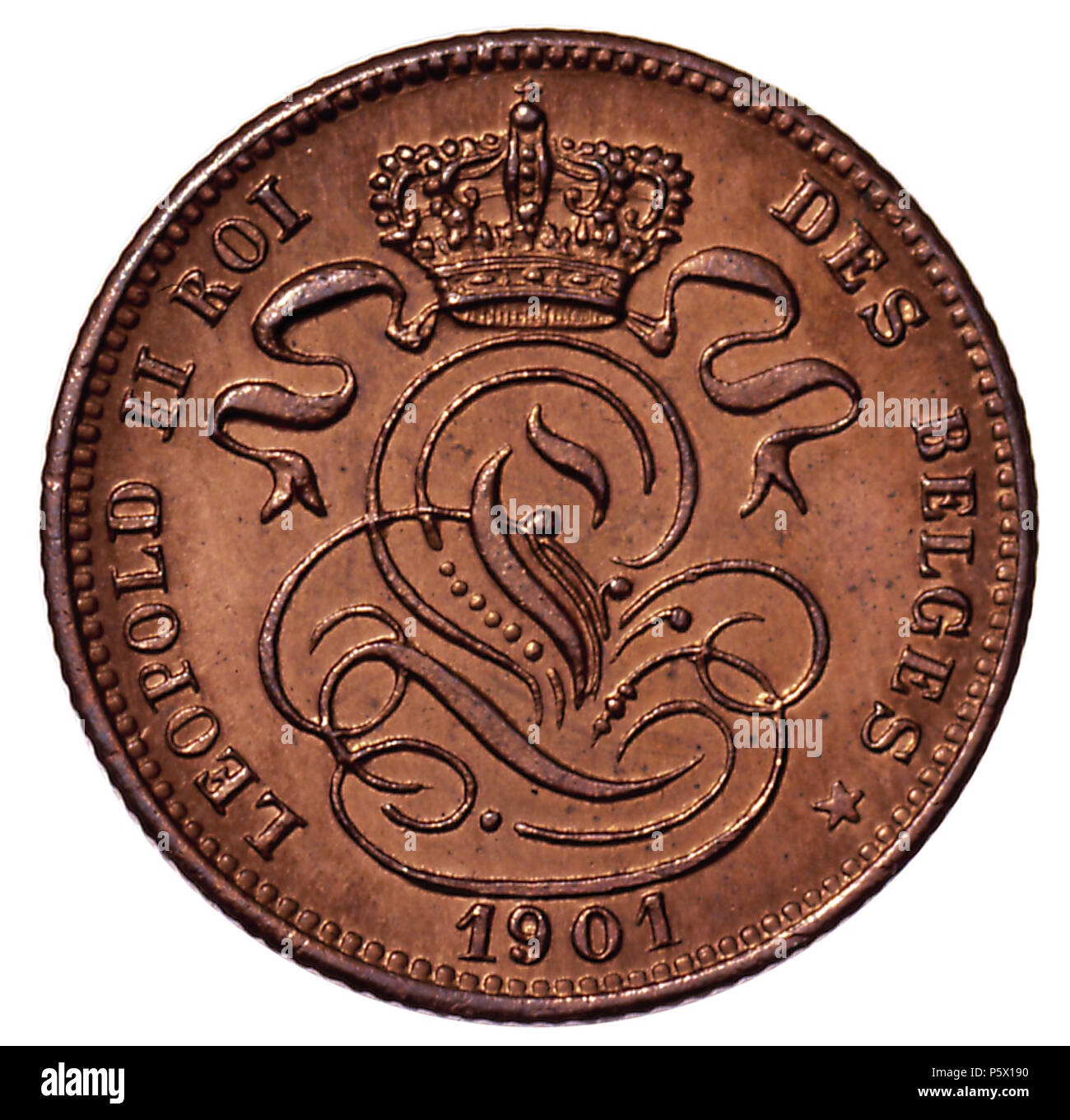 364 Coin BE 1c Leopold II lion rev FR 32 Stock Photo