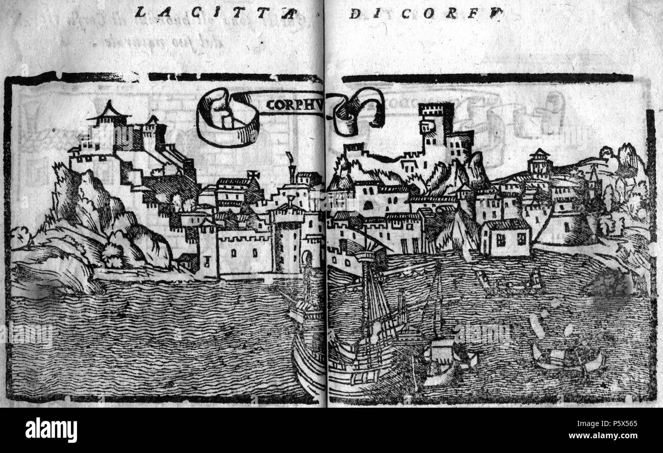 N/A. :    Español: Fortaleza antigua de Corfú . 1675. G.A. Remondini 20 1675. La citta di Corfu Stock Photo