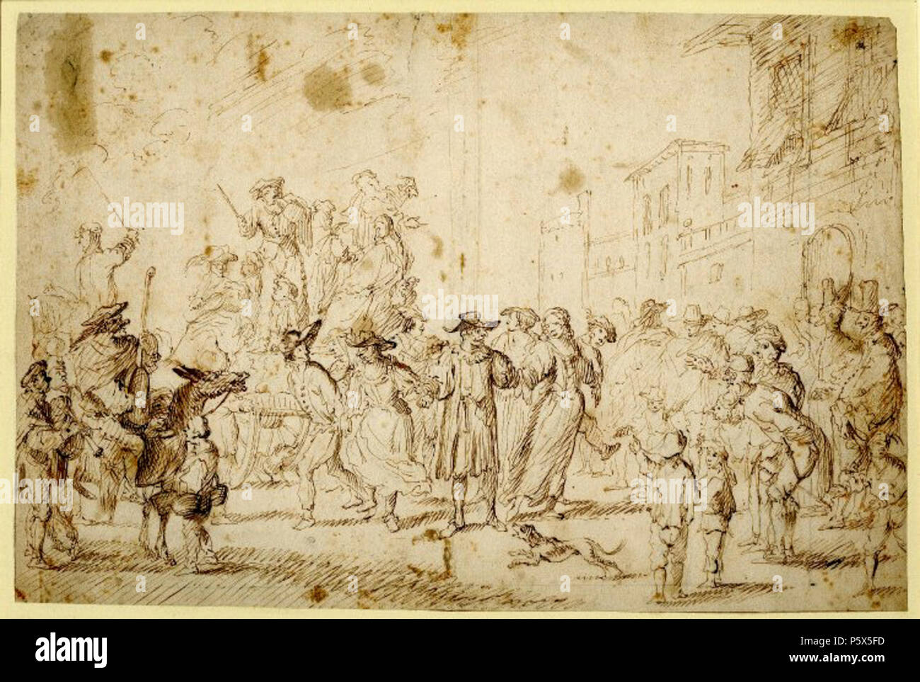 English: Carnival Scene with Masqueraders  between circa 1640 and circa 1650. N/A 380 Cornelis de Wael - Carnival Scene with Masqueraders Stock Photo