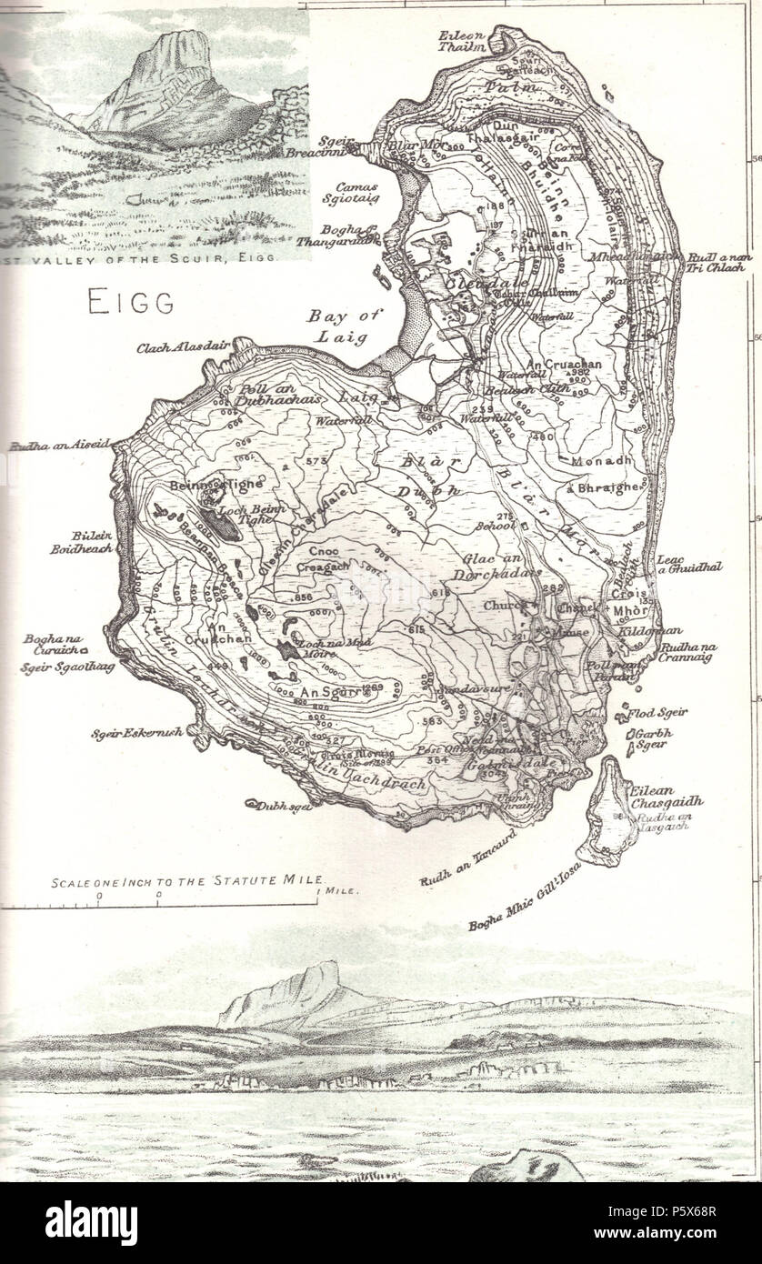N/A. English: A Map and drawings of Eigg Island . Rosser1954 - Roger Griffith 498 Eigg 1892 map Stock Photo