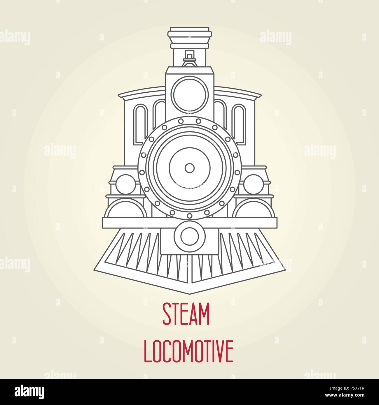 Old steam locomotive front view - vintage train Stock Vector