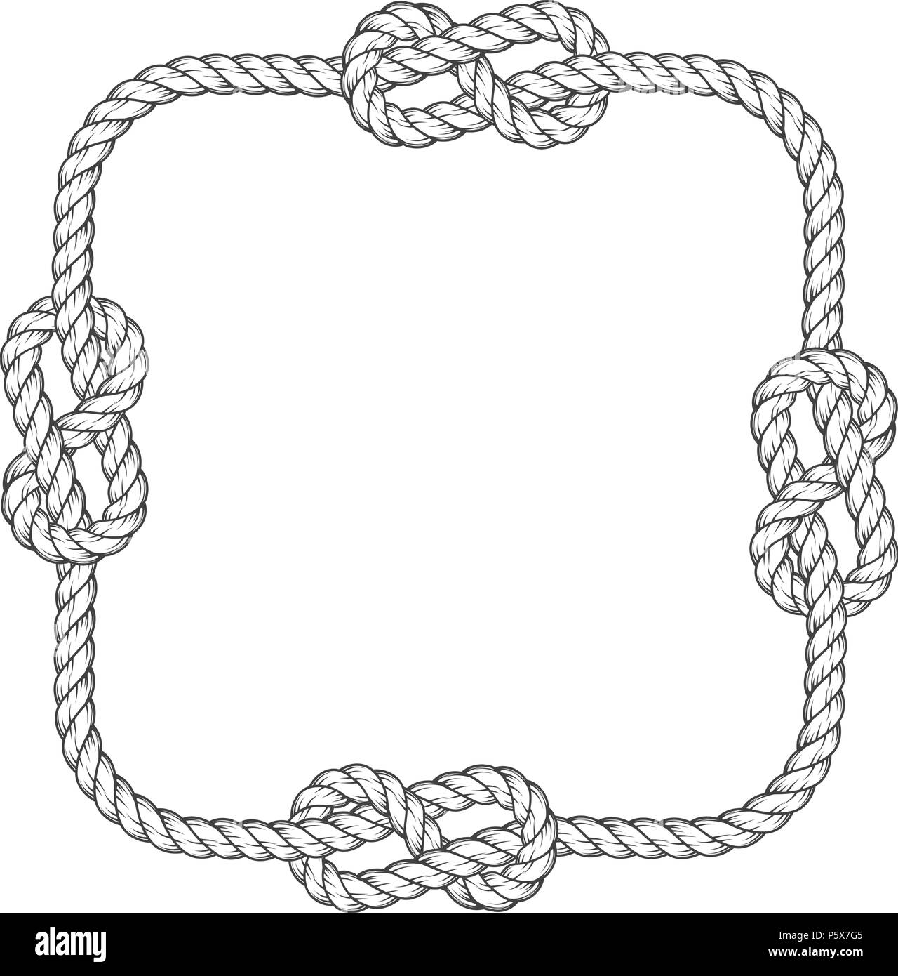 Rope frame - square rope frame with knots, vintage style Stock Vector