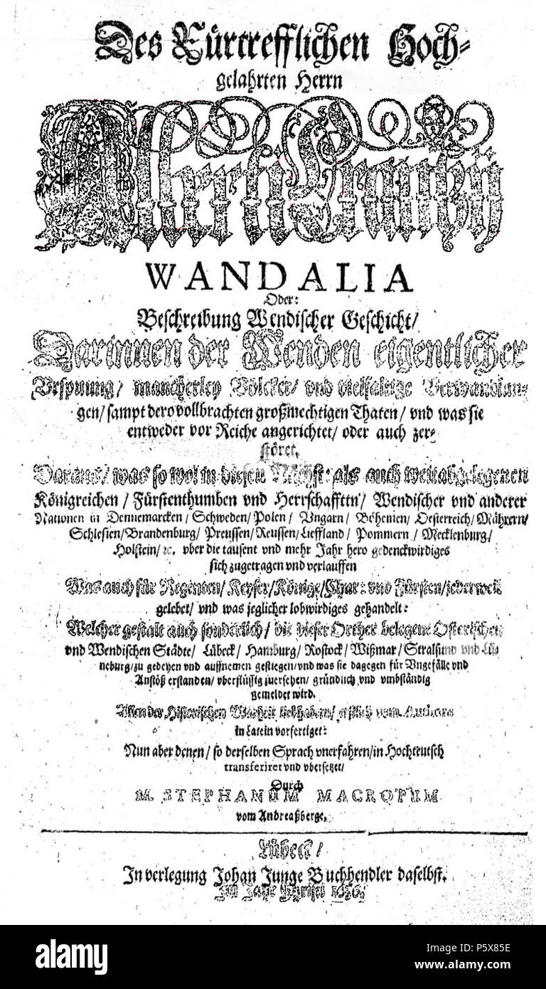 N/A. Deutsch: Titelblatt des Buchs von Crantzius aus dem Jahre 1656 . 1656. Crantzius 390 Crantzius Titel Stock Photo