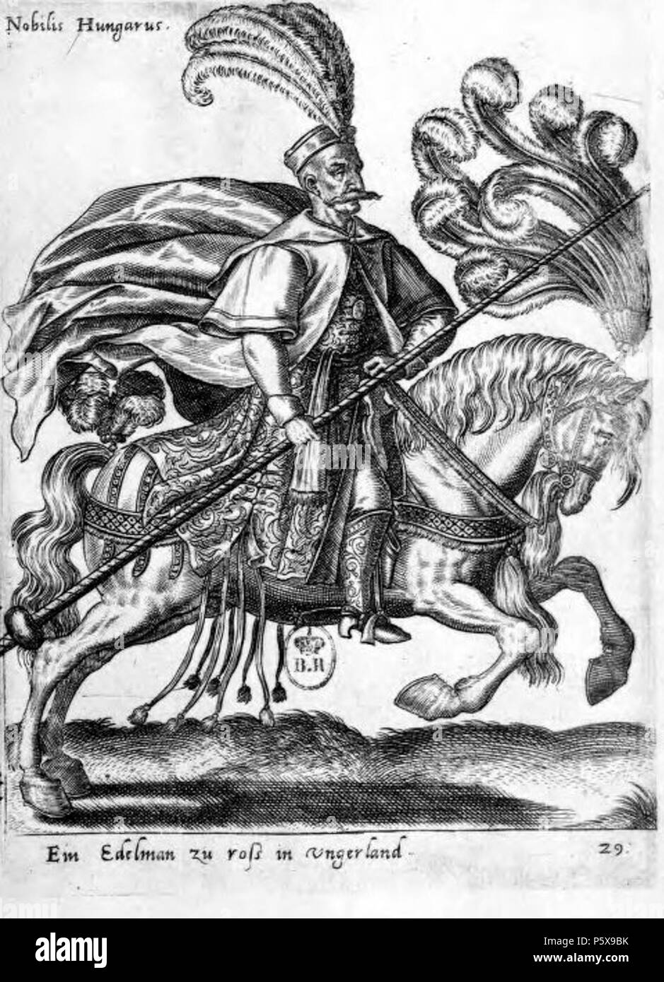 458 Diversarum Gentium Armatura Equestris Nobilis Hungarus(Noble hongrois à cheval. Costume et équipements militaires.) Stock Photo