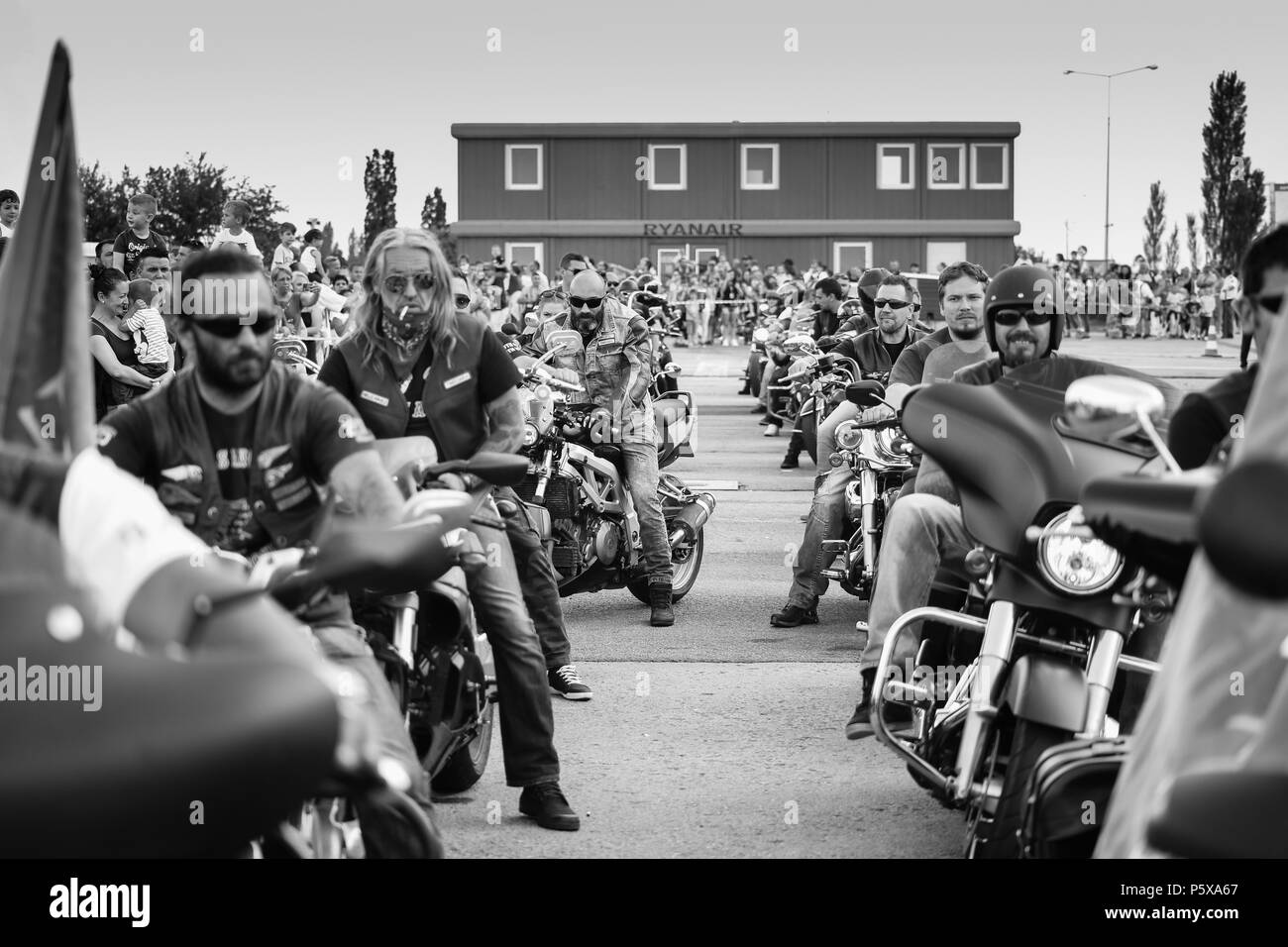 Group of bikers gathering at Timisoara Airshow Stock Photo