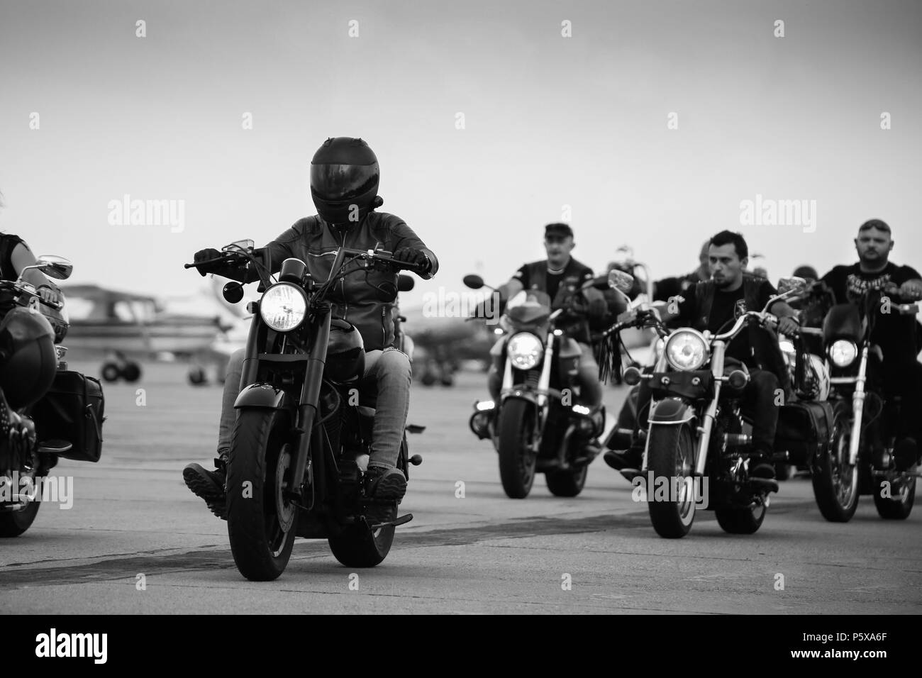 Group of bikers gathering at Timisoara Airshow Stock Photo