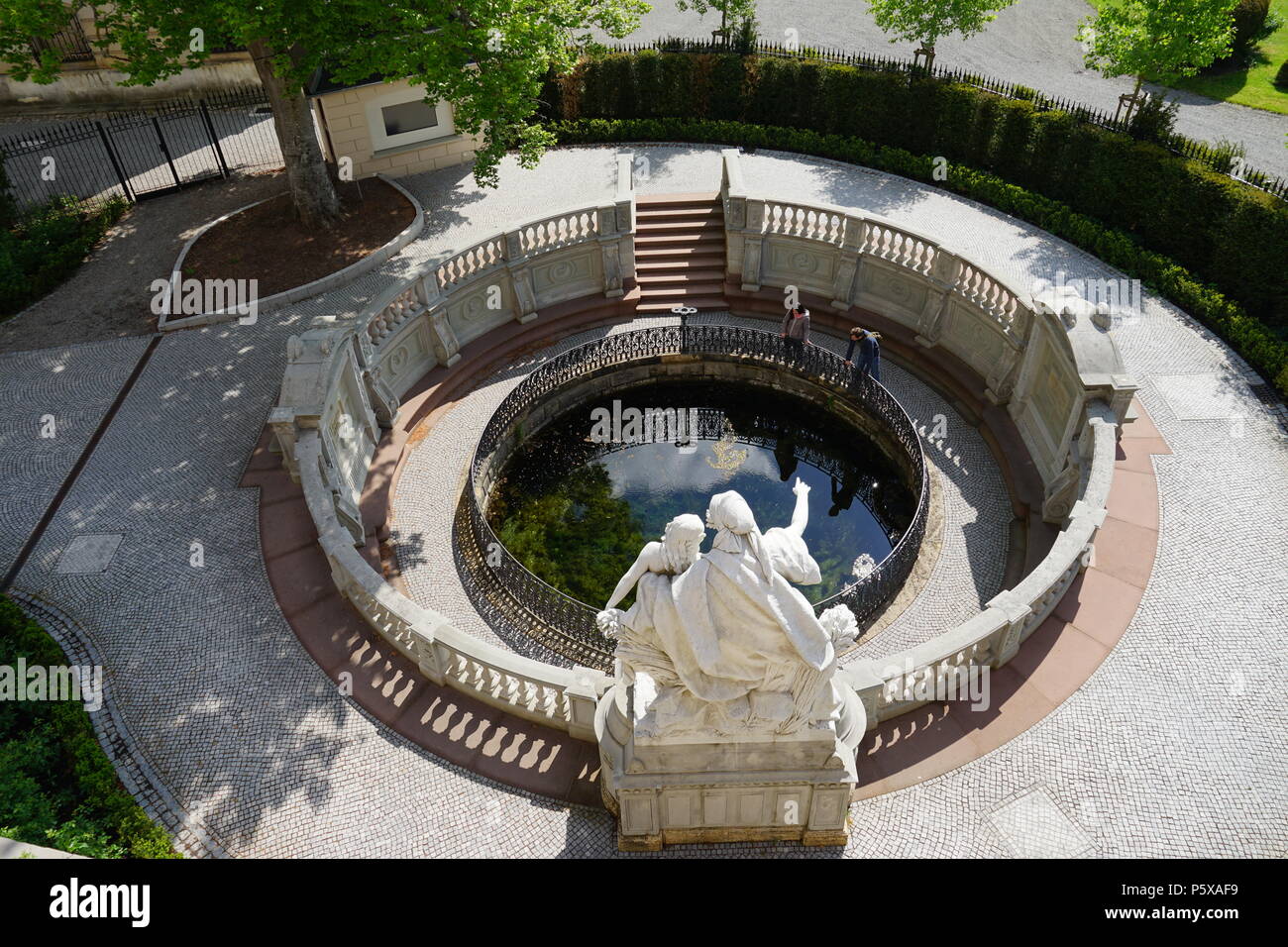 Source of the Danube, Donauquelle,  Karstaufstoßquelle, Quelltopf , Skulptur 'Mutter Baar', historische Donauquelle, Donaueschingen, Baden Württemberg Stock Photo
