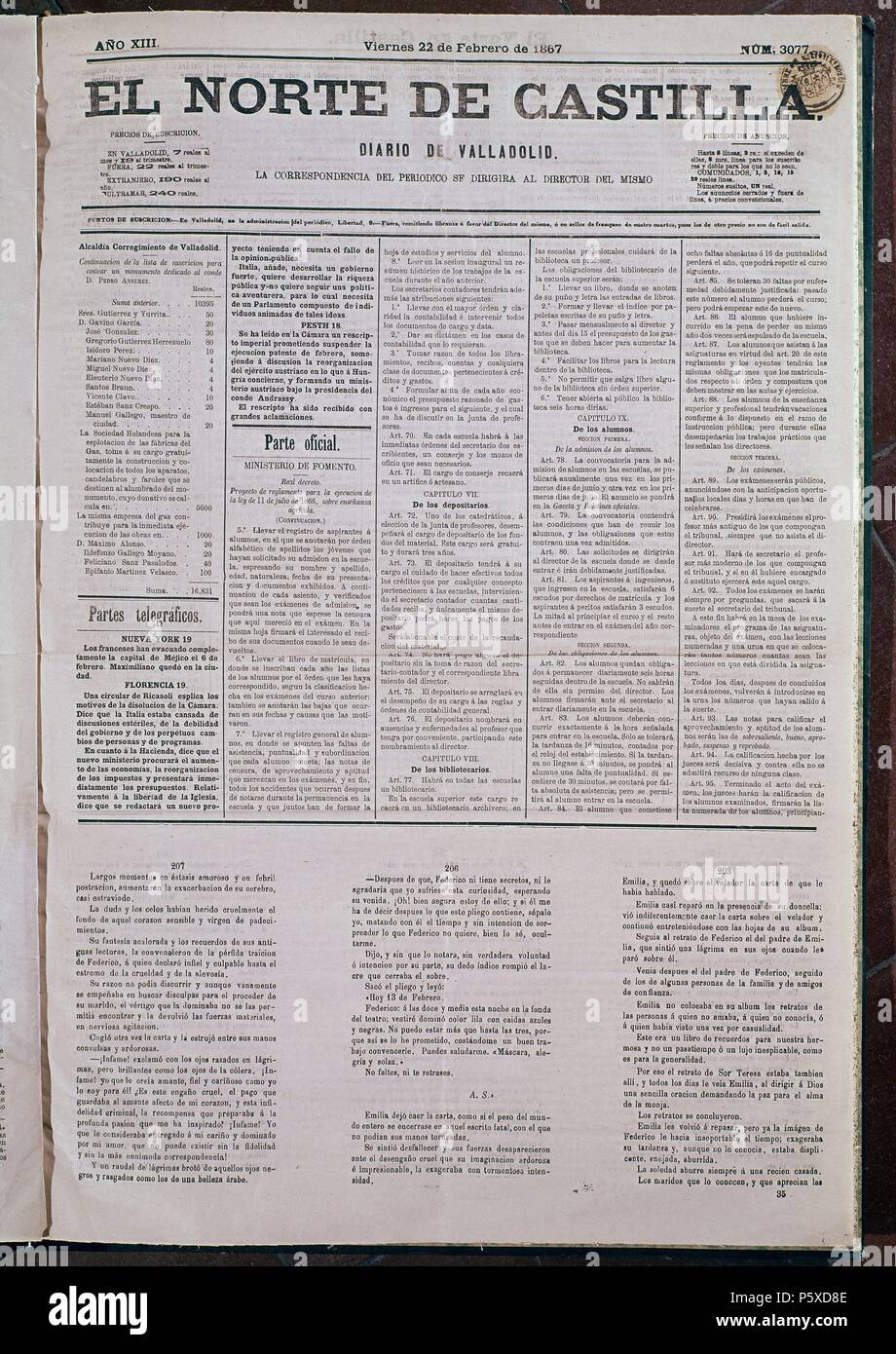 PAGINA DEL PERIODICO NORTE DE CASTILLA - 1863. Location: BIBLIOTECA  NACIONAL-COLECCION, MADRID, SPAIN Stock Photo - Alamy