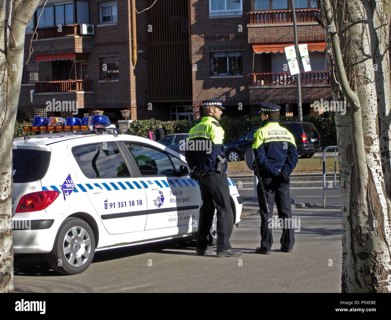 POLICIA LOCAL PATRULLANDO. Location: EXTERIOR, POZUELO DE ALARCON, MADRID, SPAIN. Stock Photo