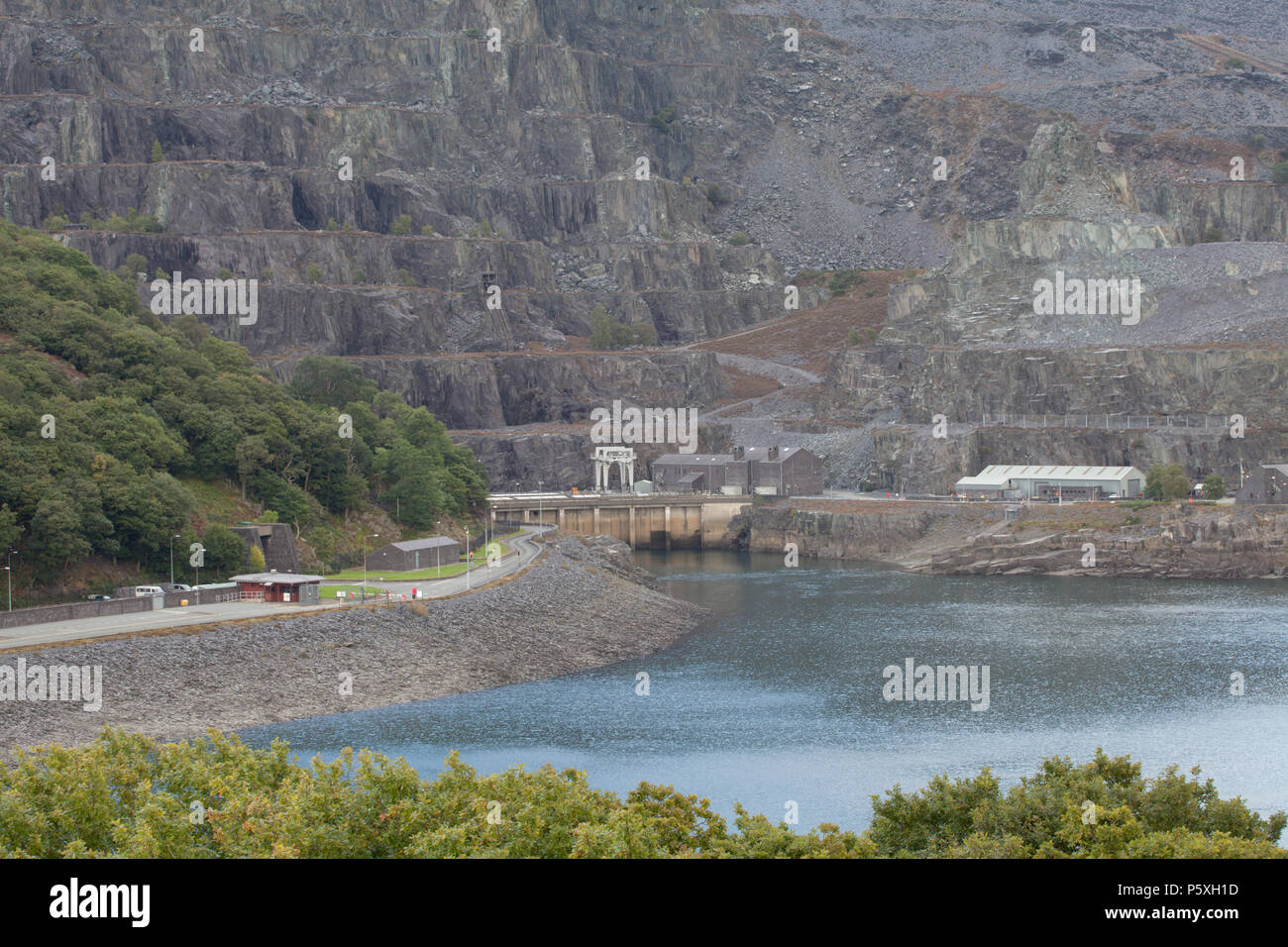 Dinorwig Power Station, or Electric Mountain, is a hydro-electric power plant under Elidir Mountain which was once a slate mine. Llanberis, Wales Stock Photo