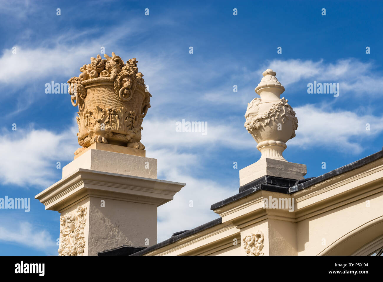 Temperate house at Kew RBG, urn and exterior detail. Stock Photo