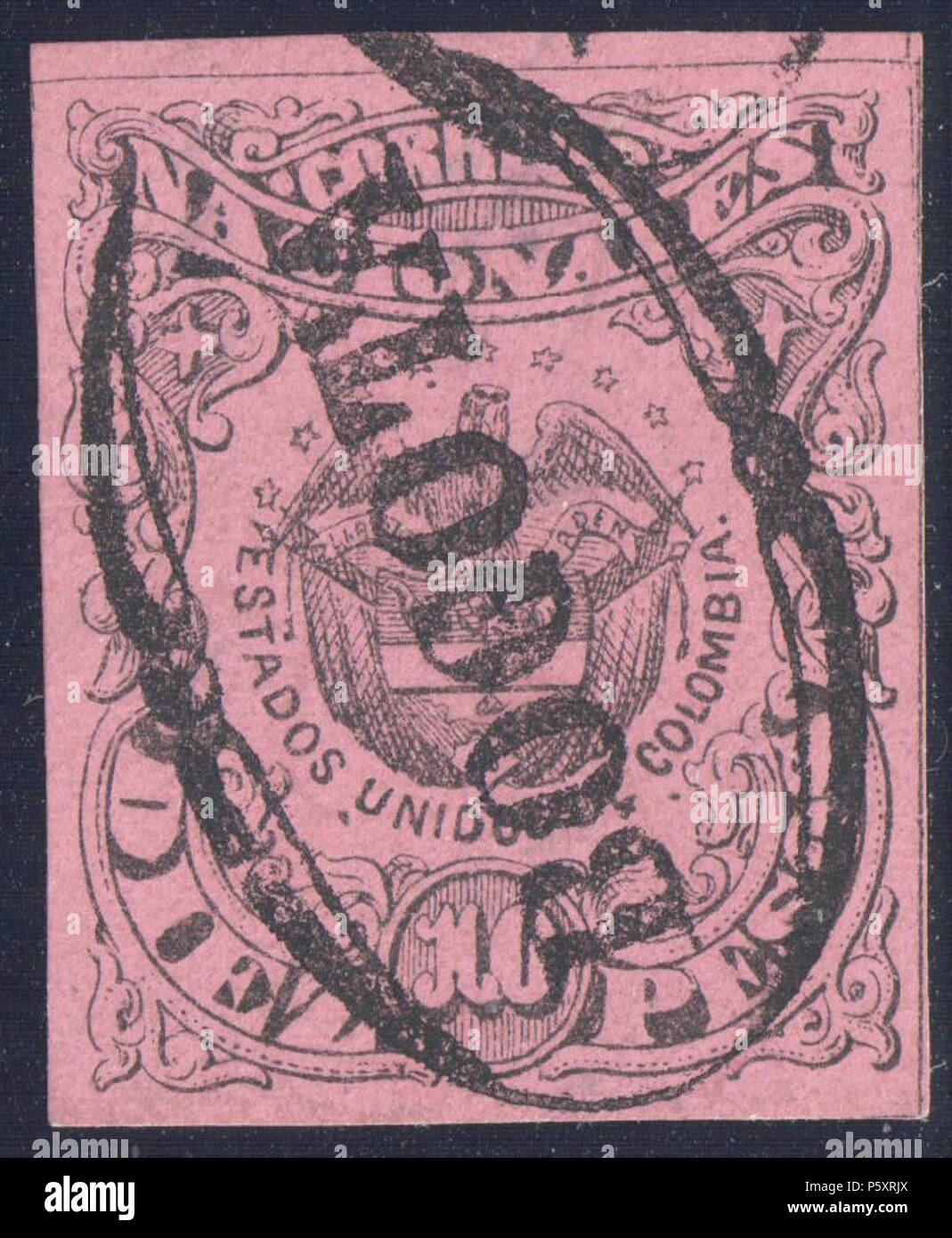N/A. English: Colombia 1877 redrawn 10 pesos rose, used 'BOGOTA'. Signed. Catalogue: Sc. 79, Yv. 47a II, SG 102 PLII . 1877. Colombian government 367 Colombia 1877 Sc79 Stock Photo