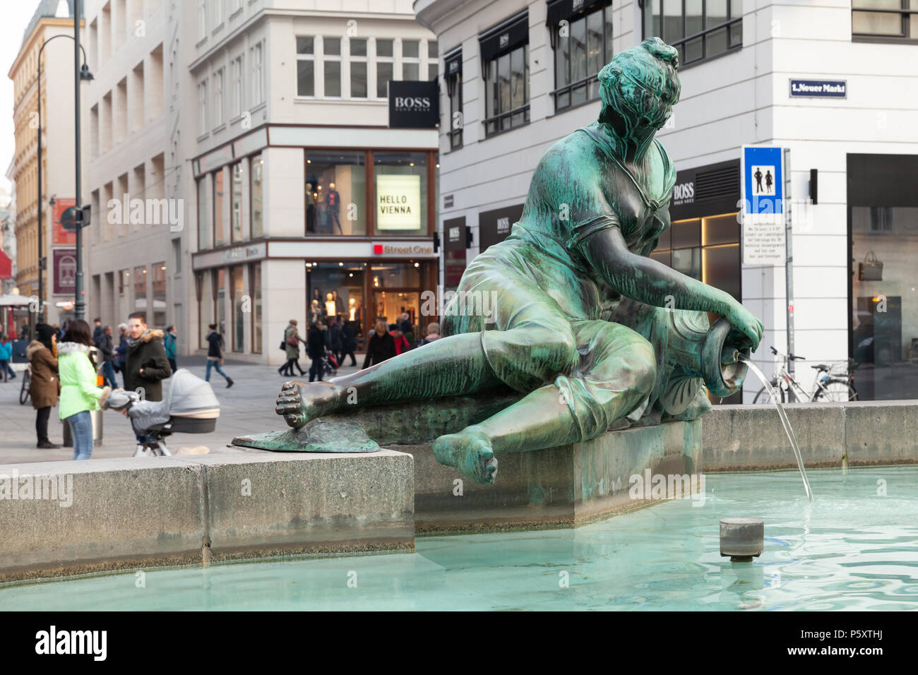 Vienna, Austria - November 4, 2015: Providentia fountain designed by Georg Raphael Donner and built from 1737 to 1739 on the Neuer Markt in Vienna Stock Photo