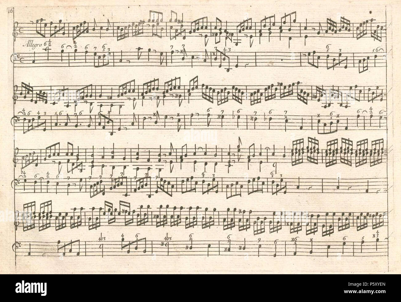 N/A. Allegro from first edition of Sonata Op.5 No.3 by Arcangelo Corelli, published by Gasparo Pietra Santa . circa 1700. w:Arcangelo Corelli 379 Corelli Sonata Op.5 No.3 Allegro Stock Photo