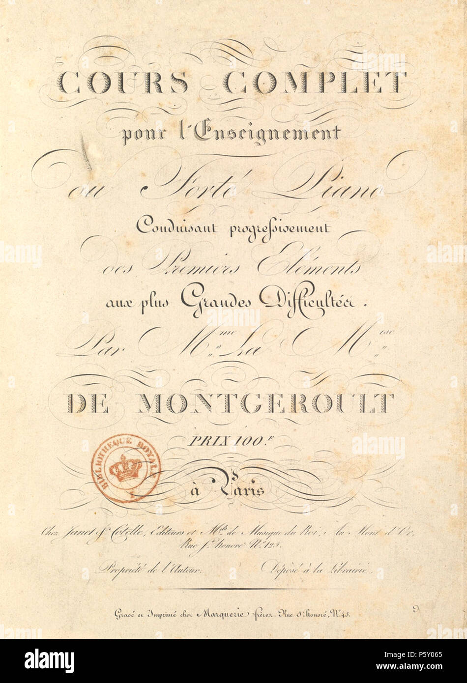 385 Cours complet pour l'enseignement du forte-piano - Hélène de  Montgeroult - page de titre Stock Photo - Alamy