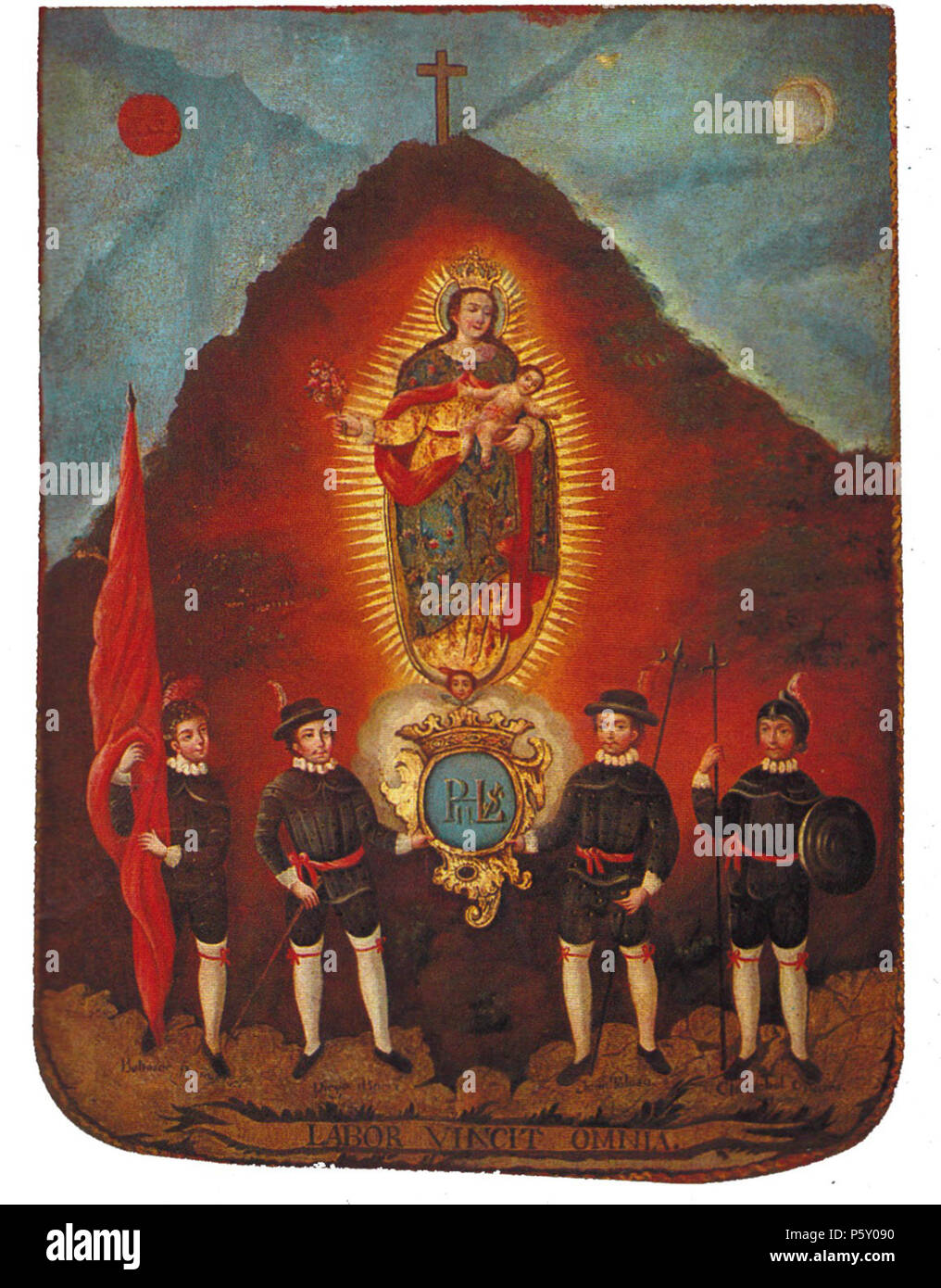 N/A. Español: imagen del pendon original otorgado como escudo de armas al la Ciudad de Zacatecas, por Felipe II . 1584. Anonymous 525 Escudo de la ciudad de zacatecas Stock Photo
