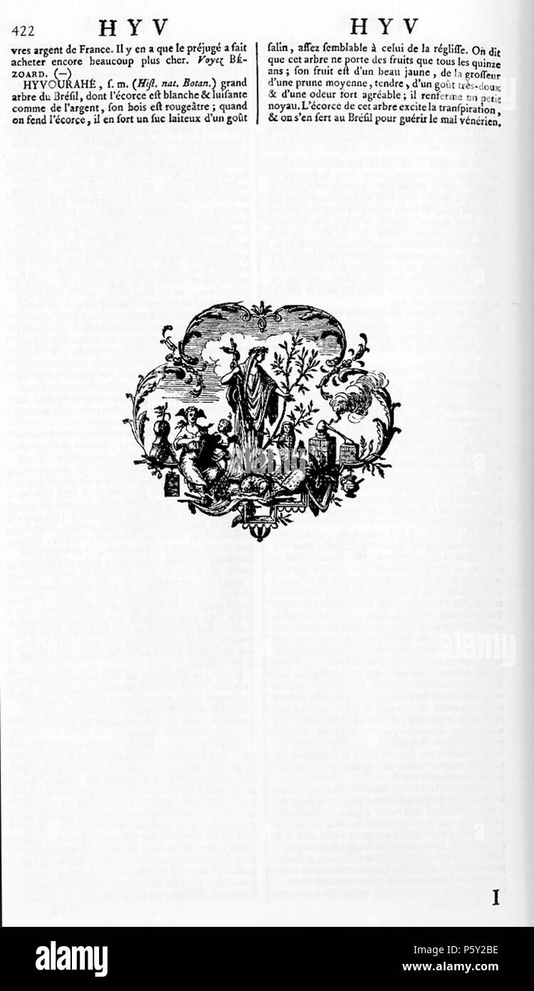 N/A. Français : Encyclopédie, ou Dictionnaire raisonné des sciences, des arts et des métiers, volume 8. from 1751 until 1772. Denis Diderot et Jean le Rond d'Alembert. 511 ENC 8-0422 Stock Photo