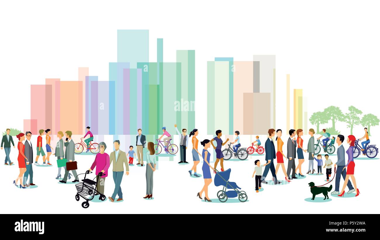 City with groups of people, illustration Stock Vector Image & Art Alamy