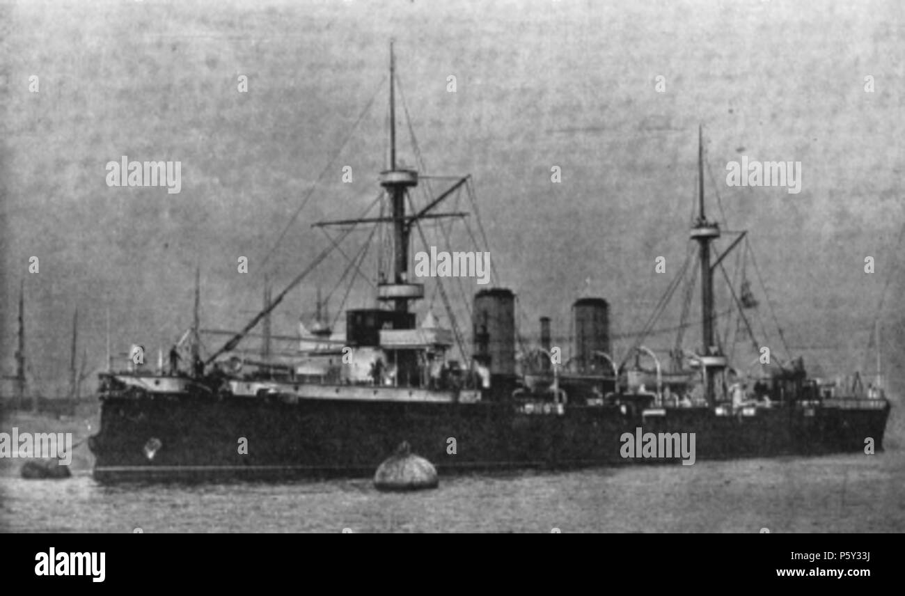 N/A. Español: Crucero acorazado ARA 25 de Mayo . Fotografía ca.1890, reproducido en 1910. S/D 392 Crucero25Mayo Jane19102 Stock Photo