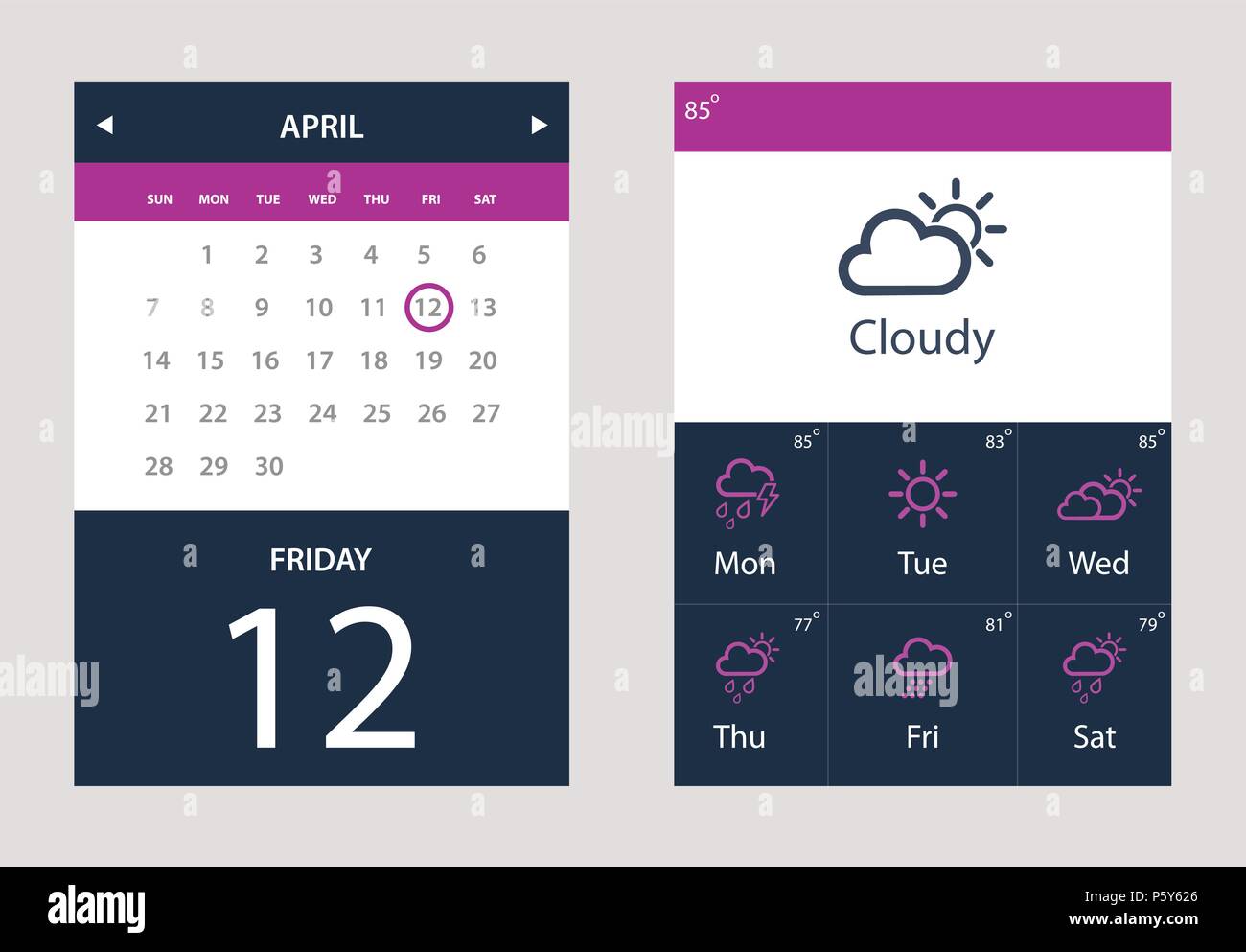 Vector set of Weather and Calendar Widget UI Stock Vector Image & Art