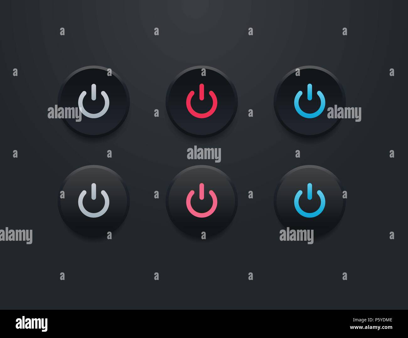 Power button icon set - simple flat design isolated on black background Stock Vector