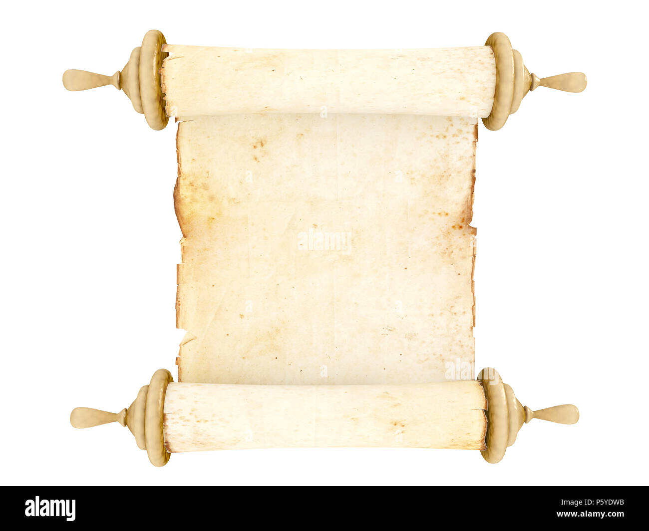 Old antique scroll paper on white background Stock Photo