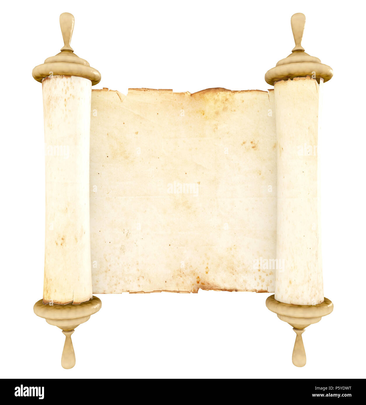 Old antique scroll paper on white background Stock Photo