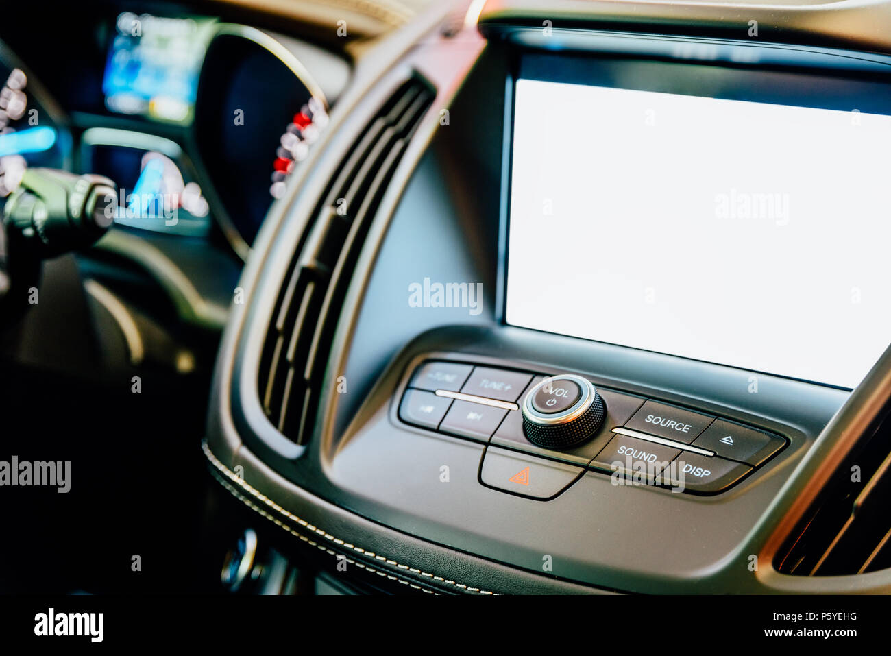 Modern Car Interior GPS Blank Screen Touch Display Stock Photo