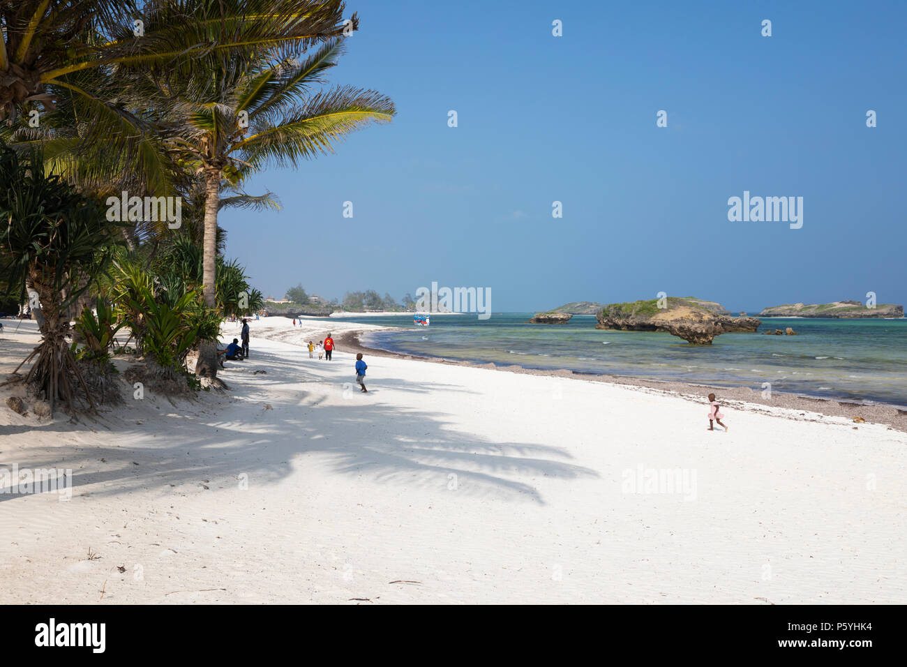 Stunning white sand beach and turquoise water of Watamu Beach, Watamu, near Malindi, Kenya, Africa Stock Photo