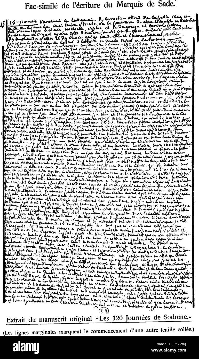 N/A. Français : Fac similé de l'écriture du marquis de Sade, iclus dans  l'édition