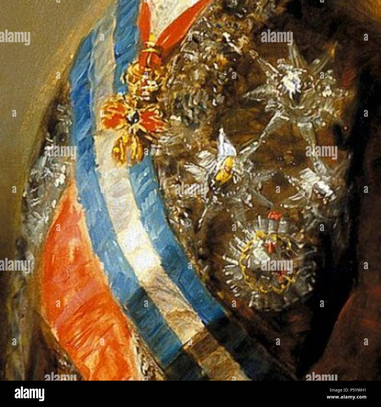 N/A. Español: Detalle de las condecoraciones de Carlos IV, La Familia de Carlos IV . 1800. Francisco de Goya 547 Familia de Carlos IV detalle Stock Photo