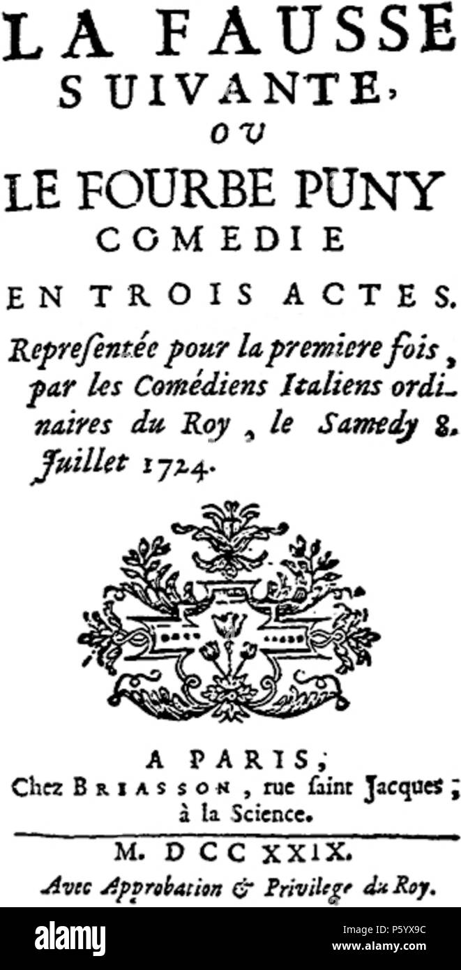 N/A. Front page of La Fausse Suivante, ou le Fourbe puni by Pierre de Marivaux (1688-1763) . 1729. Pierre de Marivaux 550 FausseSuivante Stock Photo