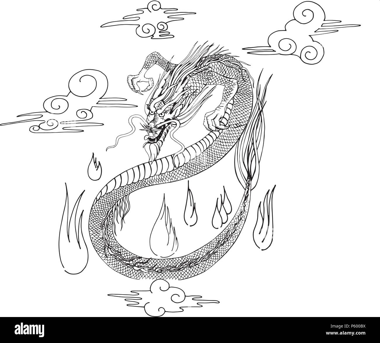 Japanese Dragon Vector Tattoo Stock Vector