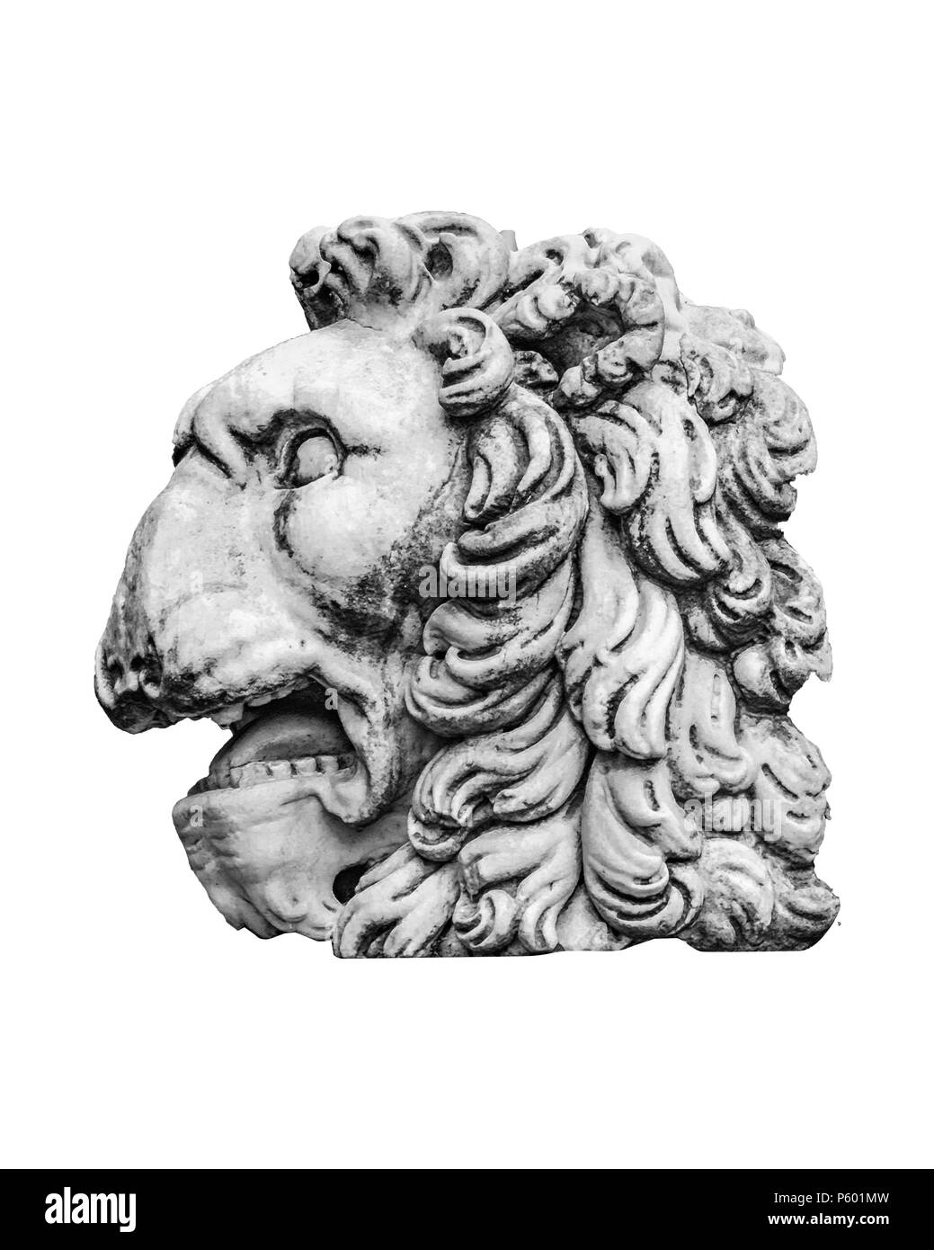Side view wild lion stone sculpture isolated photo on white background Stock Photo Alamy