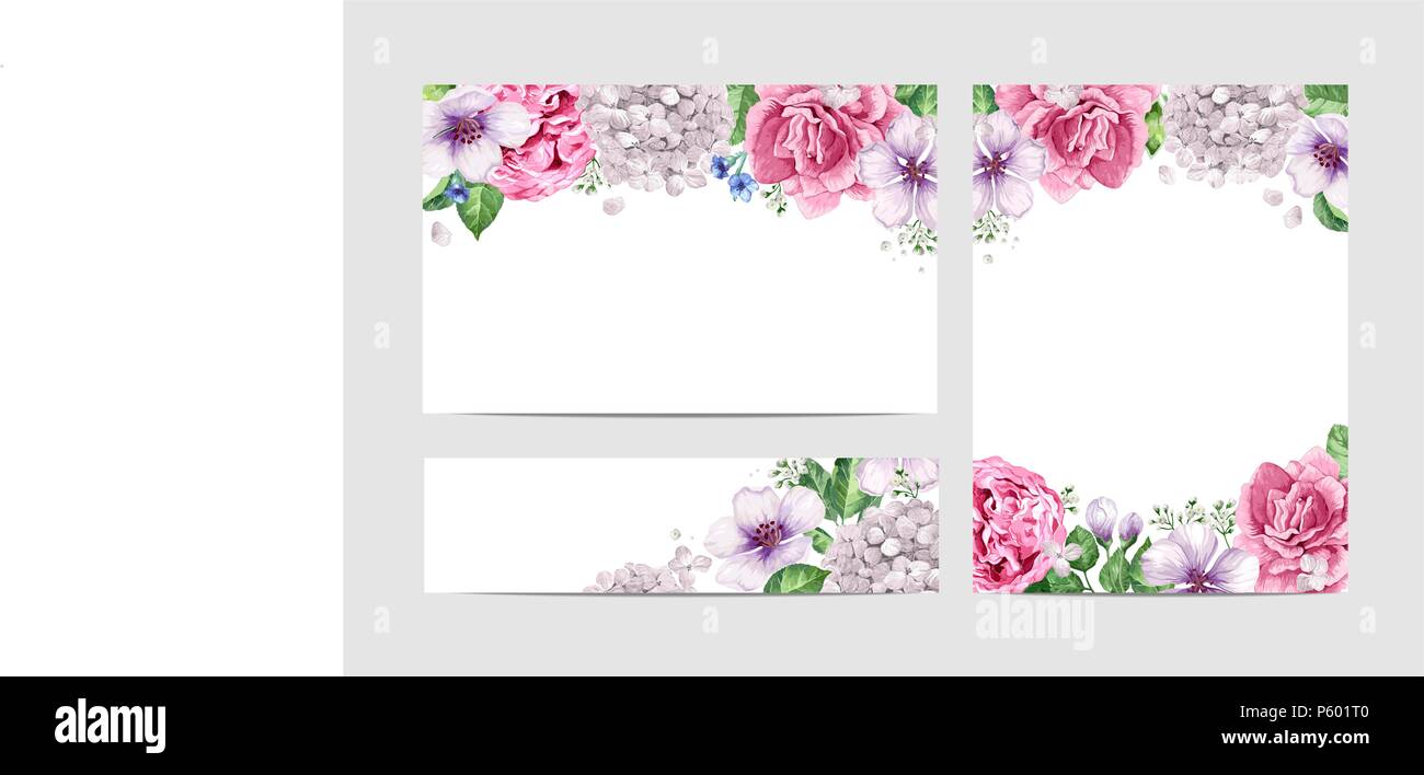 Floral blank template set. Flowers in watercolor style isolated on white  background for web banners, polygraphy, wedding invitation, border. Art  vecto Stock Vector Image & Art - Alamy